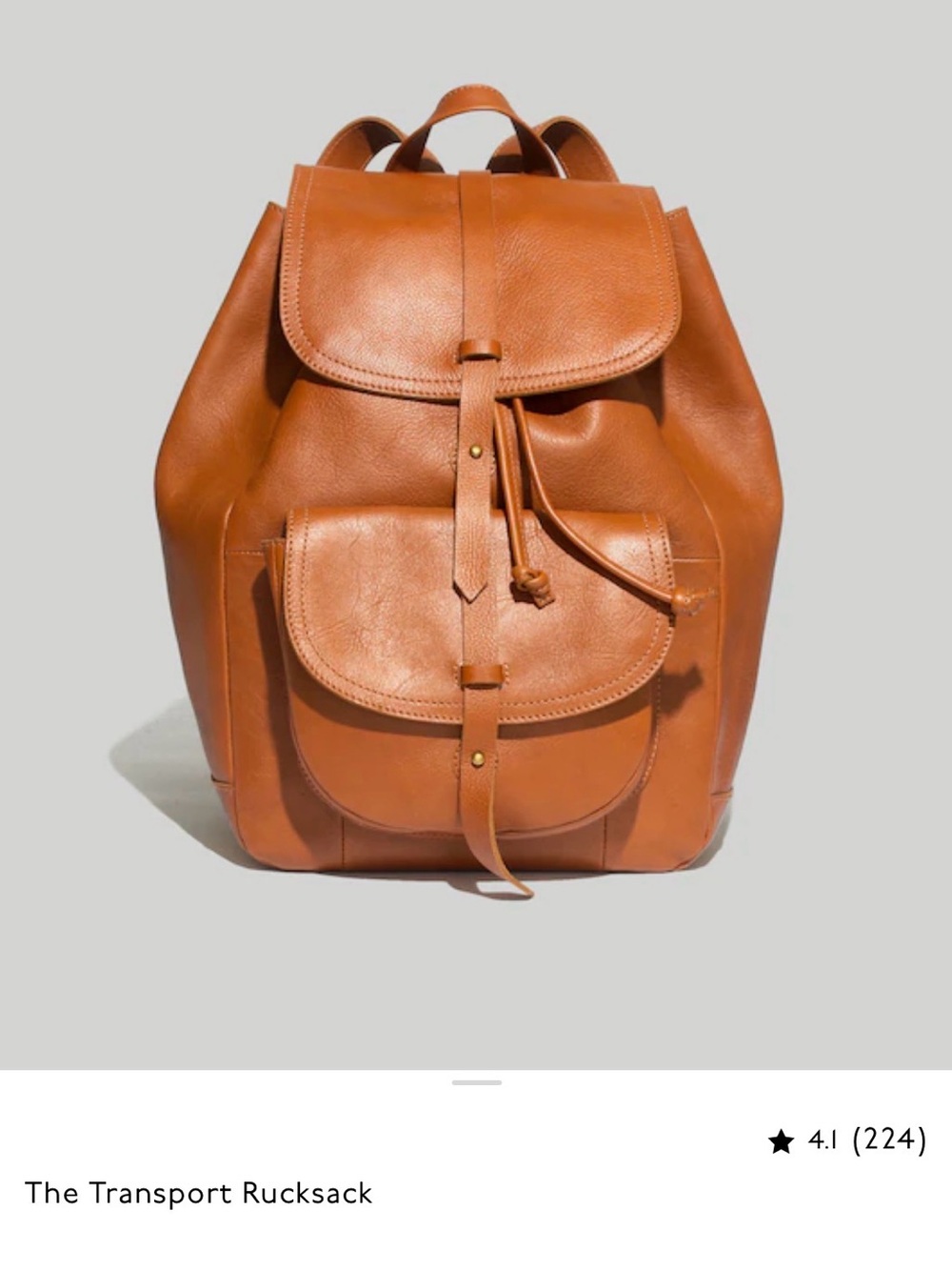 Madewell Leather Transport Rucksack Backpack in English Saddle / Cognac